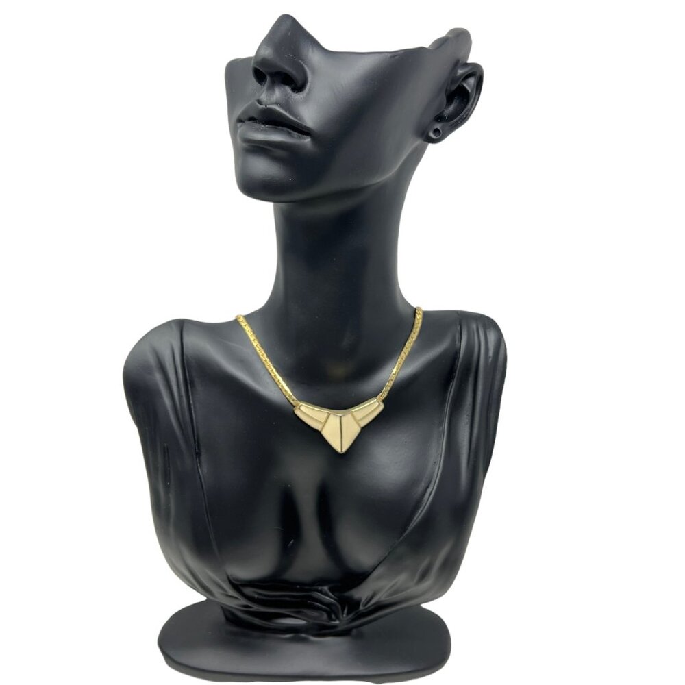 Trifari Women Bib‎ Choker Necklace Retro Statement Beige Enamel Serpentine Chain
